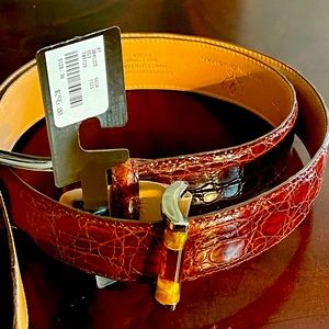 MARTIN DINGMAN CROCODILE/ALLIGATOR MEN BELT Sz38 COGNAC COLOR, NEW WITH TAG.